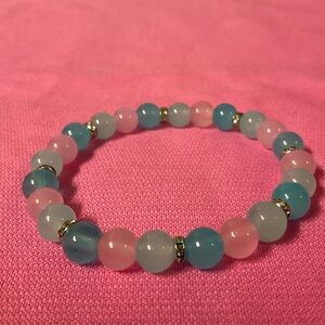 Elegant Pink and Blue Handmade Beaded Bracelet
